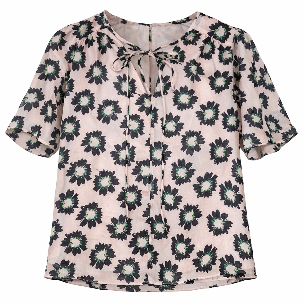Ted Baker Pink Floral Tie-Neck Short Sleeve Blouse